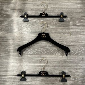 Chanel Authentic Black Felt Hangers Gold Hardware
